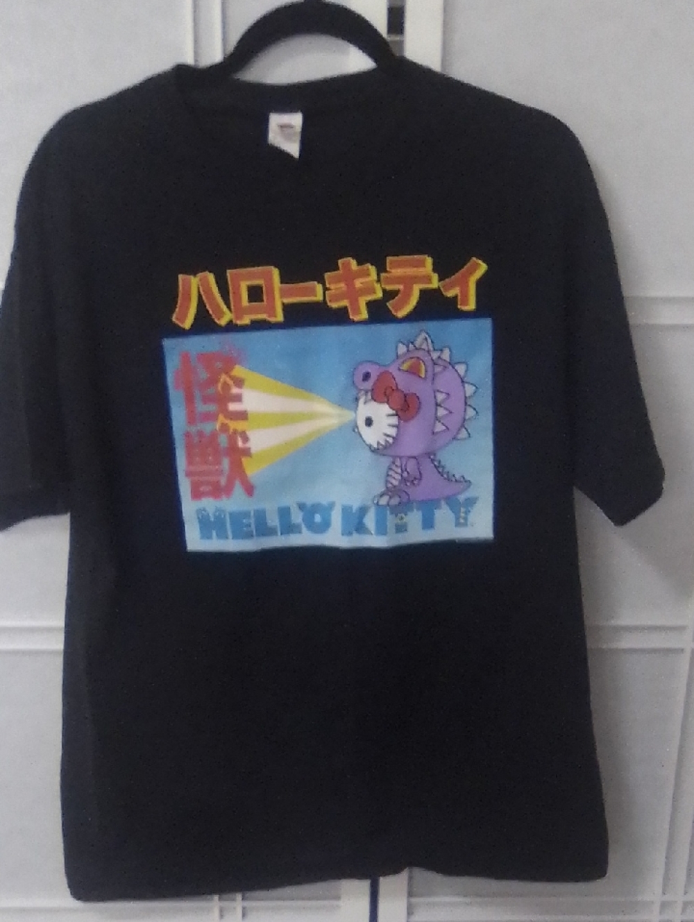 Hello Kitty Black Tee with Purple Character and Yellow Accent